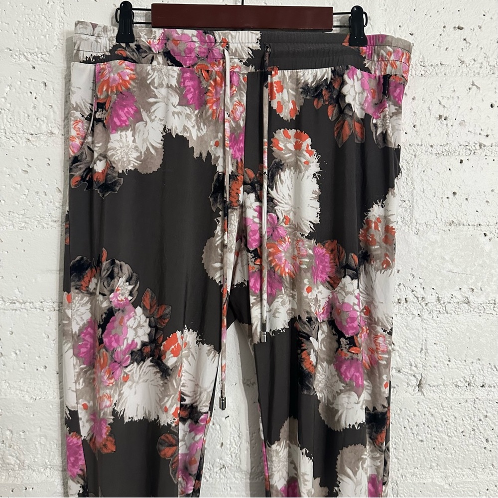 INC International Concepts Pants L Gray Floral Pull On Drawstring Stretch Pocket - Picture 2 of 5